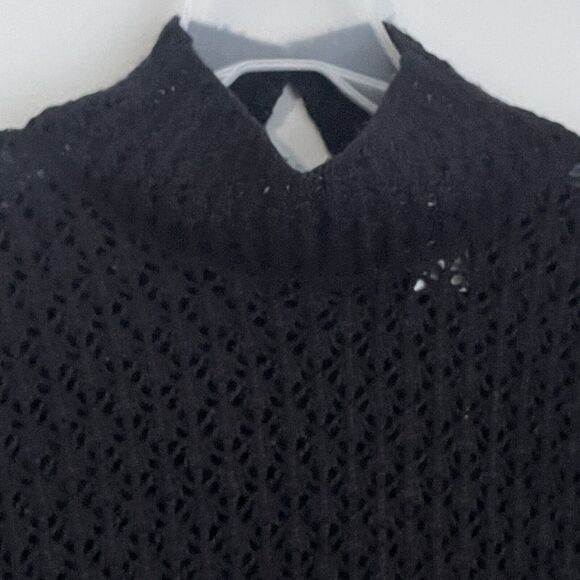 Garnet Hill Silk Cashmere Crochet Sweater Size Small Mock Neck Black Preppy - Picture 6 of 16